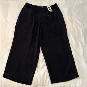 DKNY Women's Black Wide-Leg Linen Pants